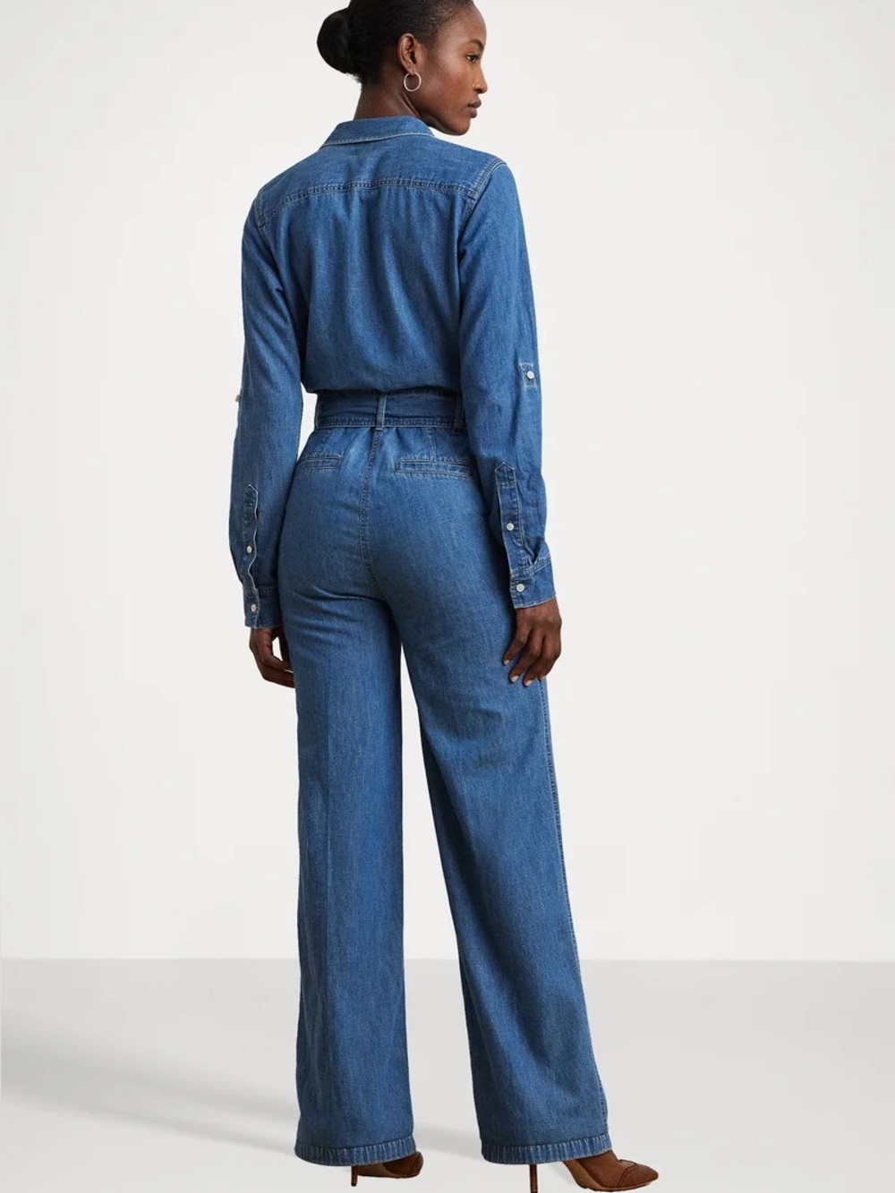 New Lauren Ralph Lauren Denim Wide Leg Jumpsuit Opal Wash size 12